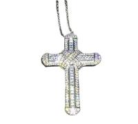 OBCPD Long Diamond cz Cross Pendant Real 925 Sterling Silver Wedding Pendants Necklace For Women men Anniversary Jewelry