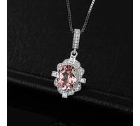 OBCPD Oval Morganite Pink Sapphire Flower Pendant Women Necklace 925 Sterling Silver Pendant No Chain