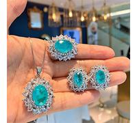 OBCPD Paraiba Tourmaline Gemstone Pendant Necklace Earrings Rings High Carbon Diamond Wedding Jewelry Sets for Girlfriend