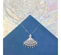 OBCPD Women's 925 Silver Necklace Fan Shaped Tassel Pendant Necklace Ginkgo Leaf Shape Geometric Chain Birthday Gift
