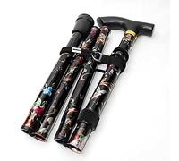 OBD 1 x Adjustable Folding Walking Stick Lightweight Aluminium Cane with Floral Design Sturdy Support Walking Aid for Men Women Elderly Travel (Black)