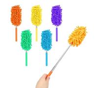 OBD 1 x Microfibre Feather Duster with Extendable Telescopic Handle, Reusable Soft Dust Cleaner for Blinds, Furniture, Windows, Shelves, Cobwebs, Ceiling Fans & Car Interior (Assorted Colours)