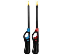 OBD 2 Pack Refillable Gas Lighter Long Reach Utility Lighter Windproof BBQ Lighter Adjustable Flame Safety Lock for Candles, Kitchen Cooker, Fireplace, Camping & Grill (Assorted Colours)