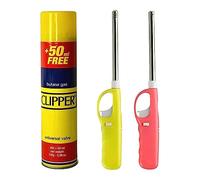 ONE 2 x Refillable BBQ Lighter with 1 Clipper Gas Refill Bottle | Perfect for Barbecues, Camping, Fireworks and Outdoor Cooking | Refillable Safety Gas Candle BBQ Fire Lighter