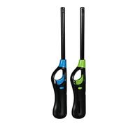 OBD 2 x Refillable BBQ Lighter Safety Gas Adjustable Flame Windproof Candle Lighter Ideal for Kitchen Barbecue Cooking Camping Fireworks (Assorted Colors)