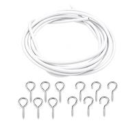 OBD 2m Net Curtain Wire Kit with 6 Hooks and 6 Eye Screws White Flexible Curtain Wire Cable for Voile Curtains Lightweight Curtains Windows Home Decorations