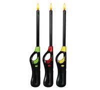 OBD 3 Pack Refillable Gas Lighter Long Reach Utility Lighter Windproof BBQ Lighter Adjustable Flame Safety Lock for Candles, Kitchen Cooker, Fireplace, Camping & Grill (Assorted Colours)