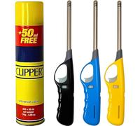 OBD 3 x Candle Lighters Refillable Long Reach Adjustable Flame Safety Lock Windproof Design with Clipper 300ml Gas Refill for Kitchen BBQ Candles Camping and Outdoor Cooking (Assorted Colous)