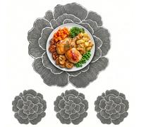 OBD 4 x Flower Shaped Table Placemats Heat Resistant Washable Non Slip Round Dining Placemats Decorative Floral Table Mats for Kitchen Dining Table Home Restaurant Wedding (38 cm) (Grey)