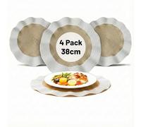 OBD 4 x Round Woven Placemats 38cm Heat Resistant Table Mats for Dining Table Kitchen Home Reusable Easy Clean Decorative Placemat (White and Gold)