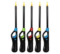 OBD 5 Pack Refillable Gas Lighter Long Reach Utility Lighter Windproof BBQ Lighter Adjustable Flame Safety Lock for Candles, Kitchen Cooker, Fireplace, Camping & Grill (Assorted Colours)