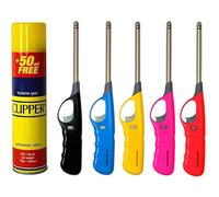 OBD 5 x Candle Lighters Refillable Long Reach Adjustable Flame Safety Lock Windproof Design with Clipper 300ml Gas Refill for Kitchen BBQ Candles Camping and Outdoor Cooking (Assorted Colours)
