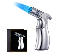 OBD Blow Torch Lighter with Safety Lock & Adjustable Flame Kitchen Blow Torch for Cooking Creme Brulee Desserts BBQ Camping & Searing (Silver)
