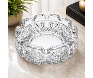 OBD Crystal Glass Ashtray Luxury Decorative Floral Pattern Cigarette Holder Heavy Glass Ashtray for Home Office Living Room Table Decor Cigar Smoking Accessory Gift