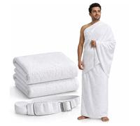 OBD Ihram for Men 2 Piece Set with Hajj Belt Soft Cotton Towel for Umrah Breathable Lightweight Islamic Clothing White Ihram Set