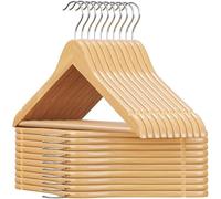 OBD Set of 20 Wooden Coat Hangers 360 Degree Rotatory Hook & Round Trouser Bar & Shoulder Notches Space Saving Wardrobe Hangers Adults Garment Hangers Suitable for Dresses, Skirts, Tops, Jackets