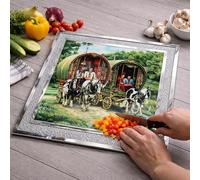 OBD Silver Diamond Crushed Glass Chopping Board Romany Caravan Design Heat Resistant Kitchen Board for Food Preparation Serving and Worktop Protection (Two Buggy Chopping Board)