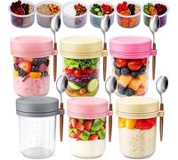 OBDKCAN Overnight Oats Jars with Lids & Spoons, 6 Pack 470ml Mason Jars with Dry-Wet Separate Compartments, Food-Safe Glass Leakproof Containers for Yogurt, Cereals, Snacks