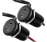 Obeaming 118W 12V USB Outlet Aluminum, 12V USB C Socket 100W PD & 18W QC3.0 USB-A Fast Charging Laptops Waterproof for Campervan Golf Boat Caravan Truck Car (2 Pack)