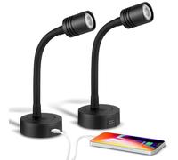 Obeaming 12V Reading Light Campervan Boat, Dimmable Bedside Reading Lamp, Gooseneck LED Spotlight for Van Truck Motorhome Caravan, Equipped Type-C Charger & Press Dimmer Switch, 3200K