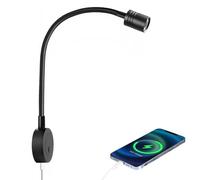 Obeaming 12V Reading Light, Dimmable 3200K & Soft Red Nightlight Bedside LED Reading Lamp for Campervan Boat Motorhome Truck, Built-in USB-C Charger Flexible Gooseneck Spotlight (1 Pack)