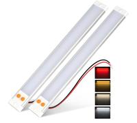 Obeaming Campervan 12V LED Light Bar Aluminum, 3CCT (3000K/4000K/6000K) & Red Night Light, Caravan Boat Truck Interior Under Cabinet Light Strip Rigid Linear, Screw Mount (2Pack)
