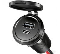 Obeaming USB Socket 12V Aluminum Outlet Campervan Car Dual Port, QC3.0 USB-A & PD3.0 USB-C Hole 25mm for Motorhome Boat Caravan Trailer Truck Yacht (1 piece)