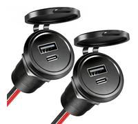 Obeaming USB Socket 12V Aluminum Outlet Campervan Car Dual Port, QC3.0 USB-A & PD3.0 USB-C Hole 25mm for Motorhome Boat Caravan Trailer Truck Yacht (2 pieces)