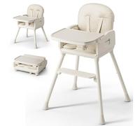 Obee Odee 3-in-1 Portable Baby High Chair for Babies and Toddlers, Convertible Easy Clean Infant Foldable Highchair with Adjustable Legs & Dishwasher Safe Tray, Beige
