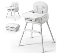 Obee Odee 3-in-1 Portable Baby High Chair for Babies and Toddlers, Convertible Easy Clean Infant Foldable Highchair with Adjustable Legs & Dishwasher Safe Tray, Grey