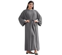 OBEEII Abaya Women Muslim Prayer Dress with Cardigan Belt 3PCS Full Lenth Islamic Arab Dubai Middle East Prayer Clothes Grey M