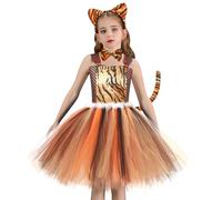 OBEEII Animal Costume Set, Tiger/Mouse/Wolf Fancy Dress with Hair Hoop Tail Dress Up Costume for Halloween Cospaly Birthday Christmas Stage Performance 2-12Years Tiger with Bow Tie 4-5Y