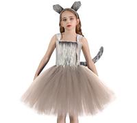 OBEEII Animal Costume Set, Tiger/Mouse/Wolf Fancy Dress with Hair Hoop Tail Dress Up Costume for Halloween Cospaly Birthday Christmas Stage Performance 2-12Years Wolf 8-9Y
