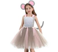 OBEEII Animal Costume Set, Tiger/Mouse/Wolf Fancy Dress with Hair Hoop Tail Dress Up Costume for Halloween Cospaly Birthday Christmas Stage Performance 2-12Years Rat 10-12Y