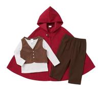 OBEEII Baby Boy Medieval Costume Cosplay Baby Suit Ring Bearer Outfit Halloween Costume Fantasy World Hooded Cloak Cape First Birthday with Top Vest Pants Cloak