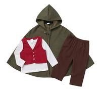 OBEEII Baby Boy Medieval Costume Cosplay Baby Suit Ring Bearer Outfit Halloween Costume Fantasy World Hooded Cloak Cape First Birthday with Top Vest Pants Cloak