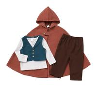 OBEEII Baby Boy Medieval Costume Cosplay Baby Suit Ring Bearer Outfit Halloween Costume Fantasy World Hooded Cloak Cape First Birthday with Top Vest Pants Cloak