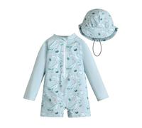 OBEEII Baby Swimsuit One Piece with Sun Hat Newborn Boy Toddler Swimming Costume Long Sleeve Sun Protection Swim Wetsuit Marine Animal Print