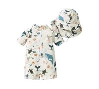 OBEEII Baby Swimsuit One Piece with Sun Hat Newborn Boy Toddler Swimming Costume Long Sleeve Sun Protection Swim Wetsuit Marine Animal Print