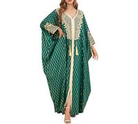 OBEEII Kaftan Dresses for Women Dubai Saudi Arabia Muslim Robe Bat Sleeve Floral Embroidery Print Maxi Dress Loose Full Cover Islamic Robe Abaya Green Einheitsgröße
