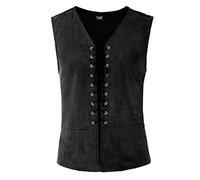 OBEEII Men Women Medieval Vest Pirate Costume Victorian Steampunk Waistcoat Lace-up Viking Vest Renaissance Gothic Sleeveless Halloween Cosplay Waistcoat Black XXL