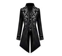 OBEEII Mens Steampunk Jacket Victorian Renaissance Medieval Gothic Vintage Embroidery Tailcoat Coat Party Halloween Cosplay Pirate Tuxedo Uniform Costume Black A M