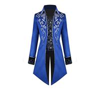 OBEEII Mens Steampunk Jacket Victorian Renaissance Medieval Gothic Vintage Embroidery Tailcoat Coat Party Halloween Cosplay Pirate Tuxedo Uniform Costume Blue A 3XL