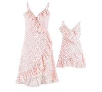 OBEEII Mother and Daughter Summer Dress Short Sleeve Family Floral Pattern Mini Dress Beach Dress Party Dress Mum and Me Clothing Set, Rosa02, XL