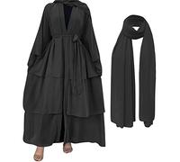 OBEEII Muslim Cardigan for Women, Muslim Islamic Abaya Clothes with Hijabs Kaftan Abayas Robe Black+Hijab X-Large