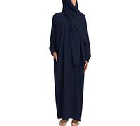 OBEEII Muslim Dress for Women, Prayer Robes Plain Loose Islamic Middle East Dubai Turkish Maxi Kaftan Full Length Hijab Dress Navy L