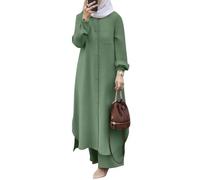 OBEEII Muslim Dresses for Women, 2-Piece Corban Ramadan Outfit, Long Sleeve Tops, Robe and Trousers, Dubai, Turkish Middle East, Arabic Islamic Clothing, Grün02, XXL