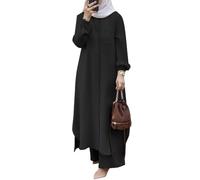 OBEEII Muslim Dresses for Women, 2-Piece Corban Ramadan Outfit, Long Sleeve Tops, Robe and Trousers, Dubai, Turkish Middle East, Arabic Islamic Clothing, Black 02, L