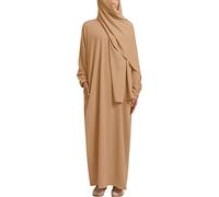 OBEEII Prayer Dress for Muslim Women Abaya Islamic Dubai Middle East Dubai Turkey Max Kaftan Full Length Dress Khaki L