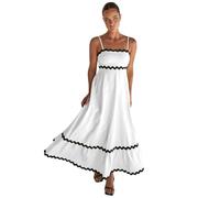 OBEEII Summer Dresses for Women 2024 Vacation Boho Spaghetti Strap RIC Rac Trim Flowy A-Line Casual Beach Vacation Party Midi Dress White+Black M